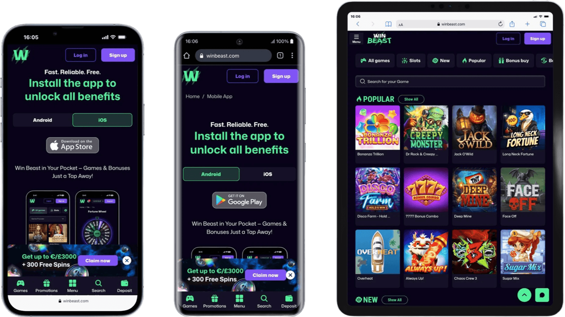Capture d'écran de l'app WinBeast Casino